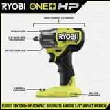Ryobi PSBIW02 18V ONE+ HP Compact Brushless 4-Mode 3/8" Impact Wrench -Body Only